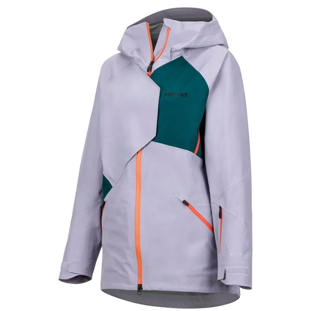 Marmot Light Gray and Dark Green Jacket with Orange Zipper